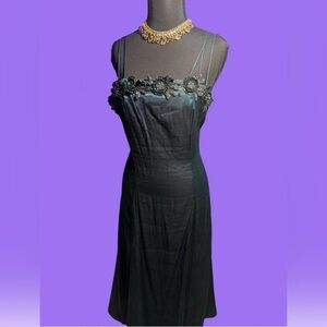 90s Vintage VERONICA Elegant Black Dress with Floral Detailing